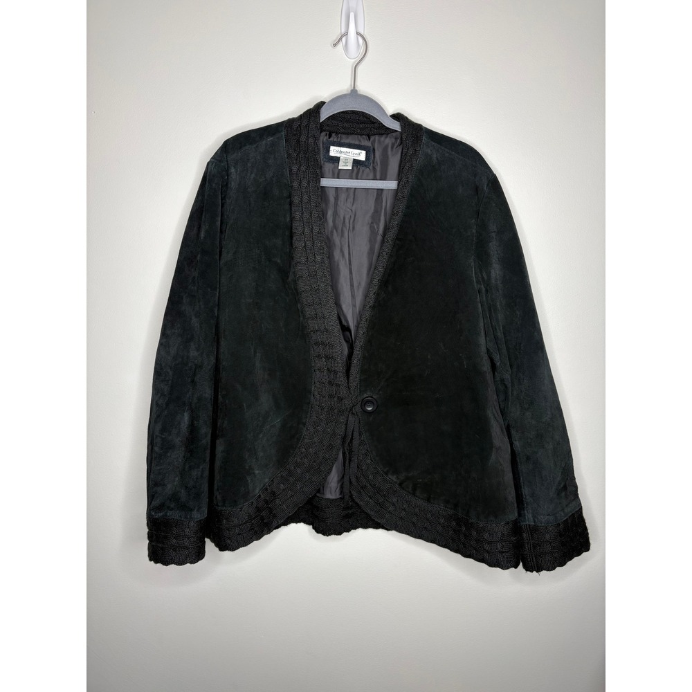 Coldwater Creek Women's Suede & Knit Jacket 2X Mixed Media Shawl‎ Collar